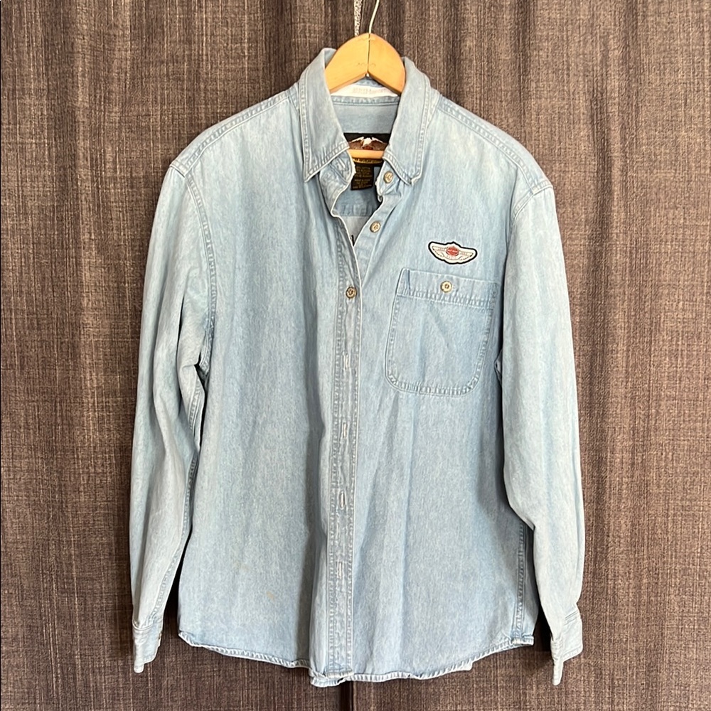 Harley Davidson women’s denim button down shirt size large